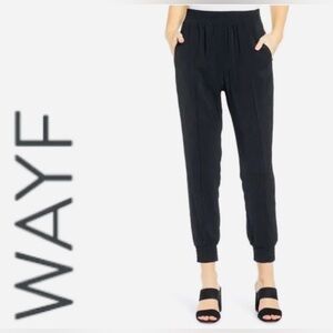 Wayf Black Track Pants with Elastic Cuffs and Tapered Fit